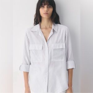 Babaton White and Black Striped Button Shirt